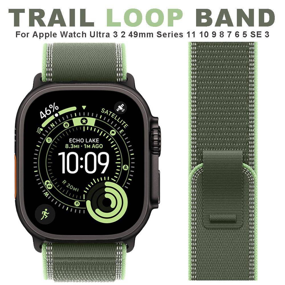 1:1 Trail Loop-armband för Apple Watch Ultra 3-armband 49 mm Nylonarmband iWatch Serie 11 10 42/46 mm SE3 7 8 9 40/44/45 mm Ultra 2-armband black