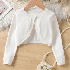 TEMU Girls' Cardigan For Spring And Autumn, A Knitted Shawl For Young Children, Suitable For Older Kids, Solid Color Versatile Short Jacket.