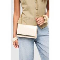 Patent Structured Hardware Detail Clutch Bag And Chain, Beige - ONE SIZE