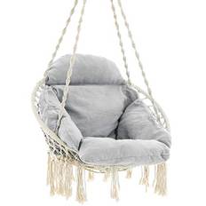 SONGMICS GDC042G01 Hanging Swing Chair with Thick Cushion, Holds up to 120 kg, for Garden, Balcony, Living Room, Patio, Scandinavian Style, Modern, Beige-Grey