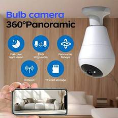 2.4G 1080P WIFI-lampkamera, HD Mini 360° PTZ Panorama Smart Home IP-kamera, E27 Inomhus Utomhus, 2.4G Domeövervakning, Babyvakt, Tvåvägsljud, Rörelsed - Varmvit (En-Storlek,1080P kamera + 32G SD-kort,1080P kamera+64G SD-kort)