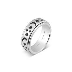 Argento Silver Moon & Star Calm Spinner Ring - Ring Size 56 Silver