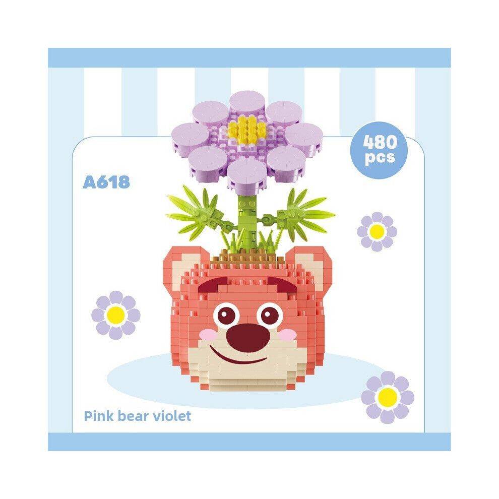 (Purple Lavender) Kitty Hello Lotso Linabell Rose Cactus Sunflower Bonsai Toy Blocks Building
