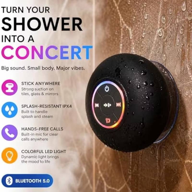 Bluetooth Speaker IPX4 Waterproof LED Light Bathroom Outdoor With Suction Cup Adsorbed Wall Speaker Mini Stereo Sound Box IPX4