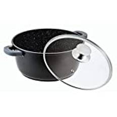 Kastrull på 6 liter, soppgryta av gjuten aluminium, med non-stick-beläggning, mjölkgryta, induktionsgryta på 28 cm, med glaslock, stekpanna