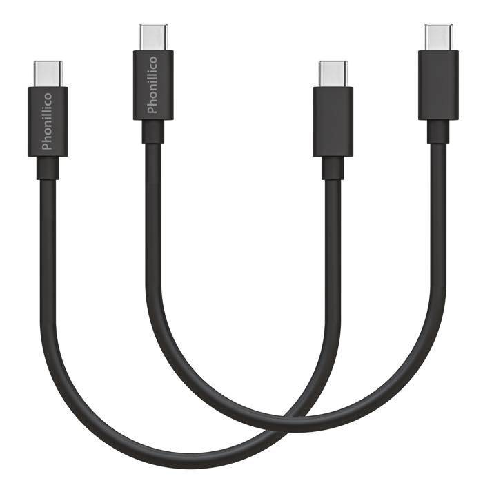 Lot 2 Cables 20cm USB-C USB-C Black for Honor Magic 6 / Magic 6 Lite / Magic 6 Pro Phonillico®