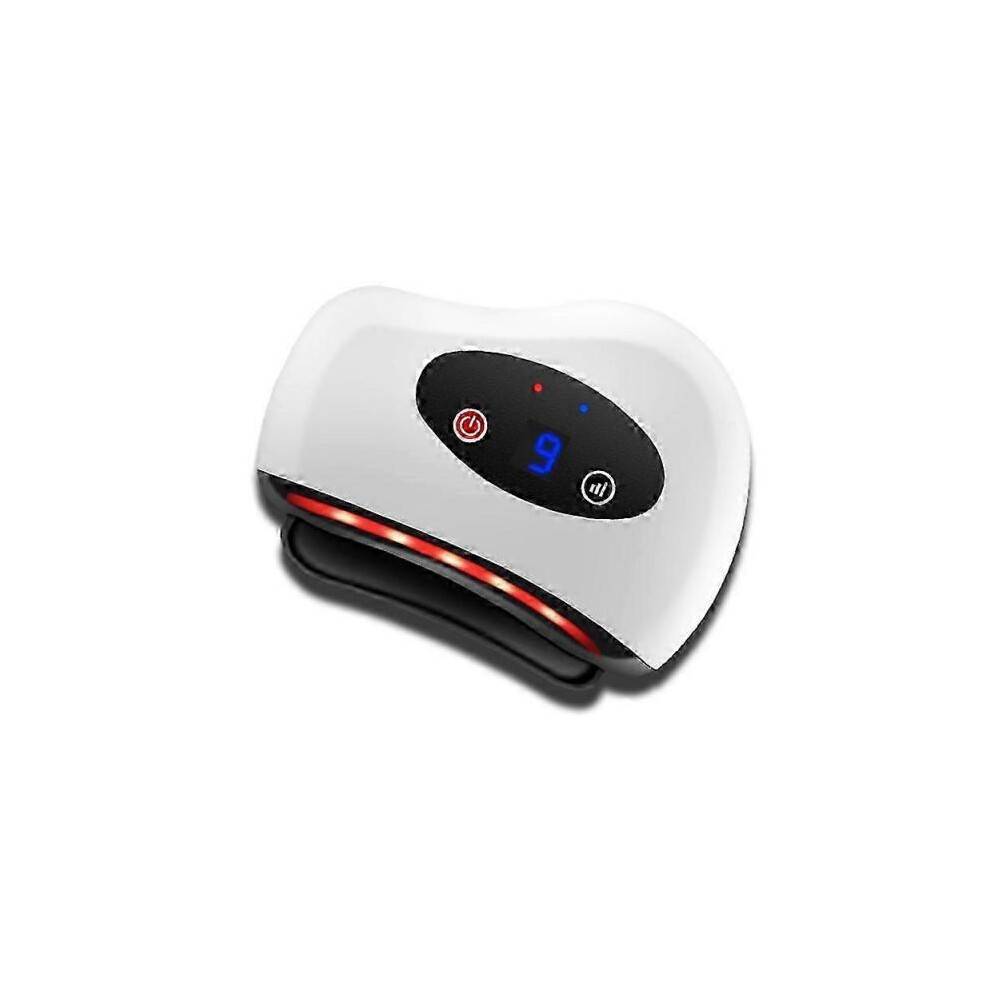 (9 Gears, White) Smart Electric Gua Sha Massager Hot Compress Eye Massager Stone Heating Vibration Scraping Neck Face Skin Lifting Wrinkles Removal