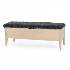 Bänk 120 cm vitoljad ek med fårpälsimitation