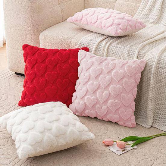 Alla hjärtans dag Kuddfodral Hjärta Kasta Plyschkuddefodral Kuddfodral Fluffig Kärlek med Dold Dragkedja röd