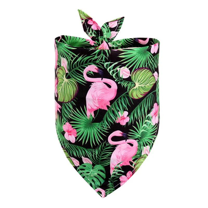 Tropical Print Pet Bandana for Dogs & Cats - Green Flamingo / M-65x42x42cm / SPC (M-65x42x42cm)