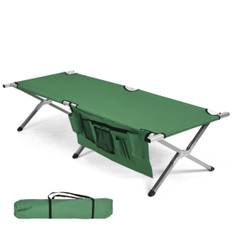 Campingsäng tältsäng hopfällbar campingsäng enkelsäng hopfällbar säng med sidficka 190 x 73 x 42cm grön