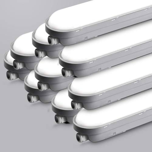 TONFFI 10 Stück Feuchtraumleuchte LED 120CM, 36W 4500LM Feuchtraumlampe, 6000K Kaltweiß Röhrenlampe Komplett, Verknüpfbar IP65 Werkstattlampe led Keller Deckenleuchte für Garage Werkstatt