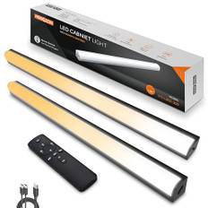 MEKKLEON Underbyggnad kök LED med fjärrkontroll, 2 stycken magnetiska dimbara skåplampor, uppladdningsbara laddningslampor, vitrinbelysning, LED, trådlös för garderob (svart, 30 cm)
