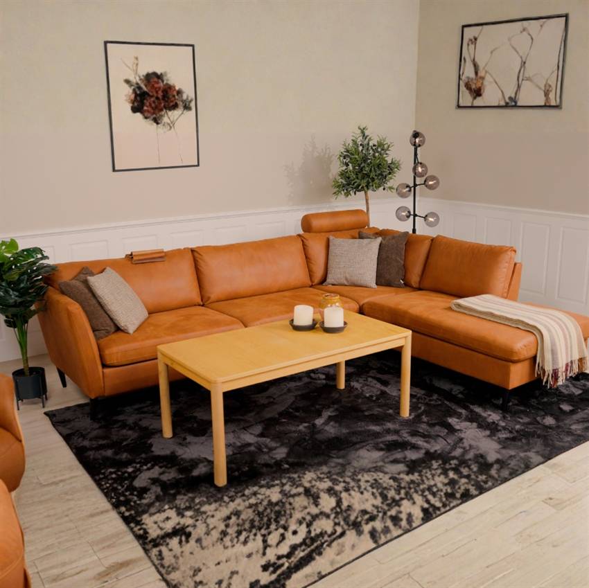Jakob sofa med chaiselong - Højrevendt sofa - Cognac | Møbelsalg.dk