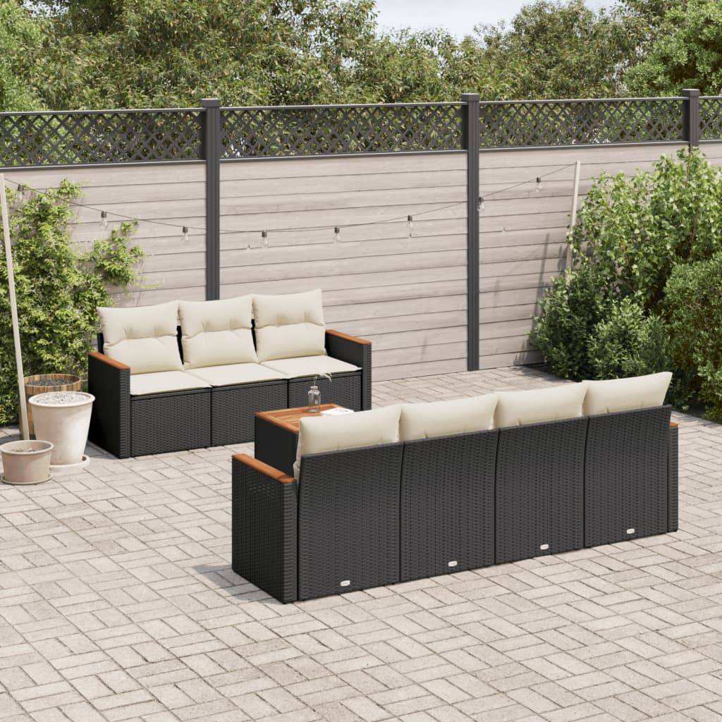 Sofasæt Til Haven 8 Dele Med Hynder Polyrattan - Sort og cremefarvet