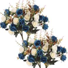 Kunstige Blomster, 2 stk. Kunstige Roser Plastik Blomster, Planter Til Hjem Hotel Bryllup Borde Dekorationer. Blå