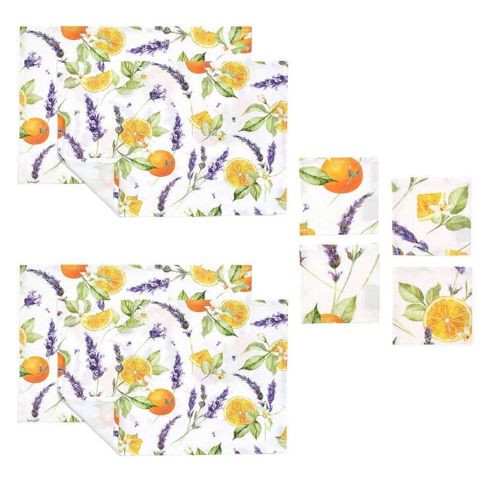 STYLE Decor 2-Piece Set: Four 100% Cotton Placemats and Four 100% Cotton Coasters. Perfect for Dining Tables, Parties, and Table Coordination. Perfect