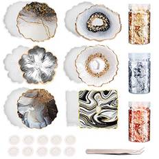 Silikonform Untersetzer, 20PC Epoxidharz Formen Set Silikonform Harz Großen Silikon Formen Epoxid Resin Mold Gießformen DIY Kunstharz Gieße Art Achat 3 Blattgold