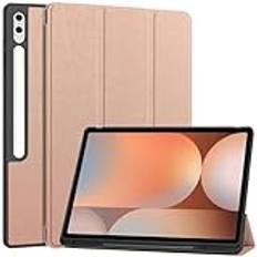 Fodral till Samsung Galaxy Tab S10 Ultra/ S9 Ultra Cover för Galaxy Tab S10/S9/S8 Ultra 14,6 tum med S-pennhållare mjuk TPU tredelad stativ skyddande surfplatta fodral automatisk vakna/sömn (roséguld)