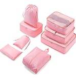 Meowoo Packing Cubes 8-Delat Set – Insatsväskor för Resa, Vattentäta Bagageorganisatörer Med Skopåse & Toalettväska, Lätta Packpåsar för Kläder (Rosa)