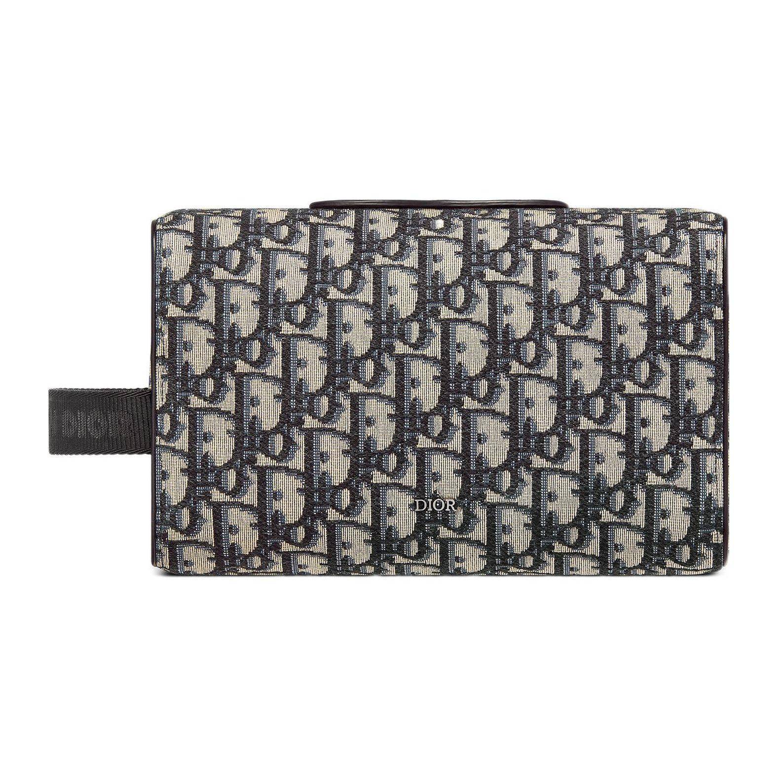 Dior Lingot Oblique Large Capacity Printed Jacquard Cosmetic Bag Men bags Beige Black 2ADCA418YKY-H27E Basic Set (Bag+Dust Bag)
