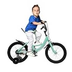 Donened Barncykel 16 tum, 5–8 år gammal cykel med stödhjul, ringklockor och handbroms, barncyklar för flickor och pojkar, barncykel (grön)