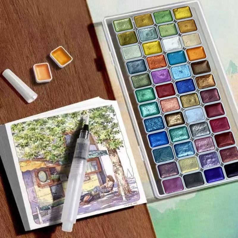 Metallic Watercolor Paint Set-Portable,Lightweight, High Solid Pigment, Starry Shades - Ideal for Artists, Perfect Holiday Gift