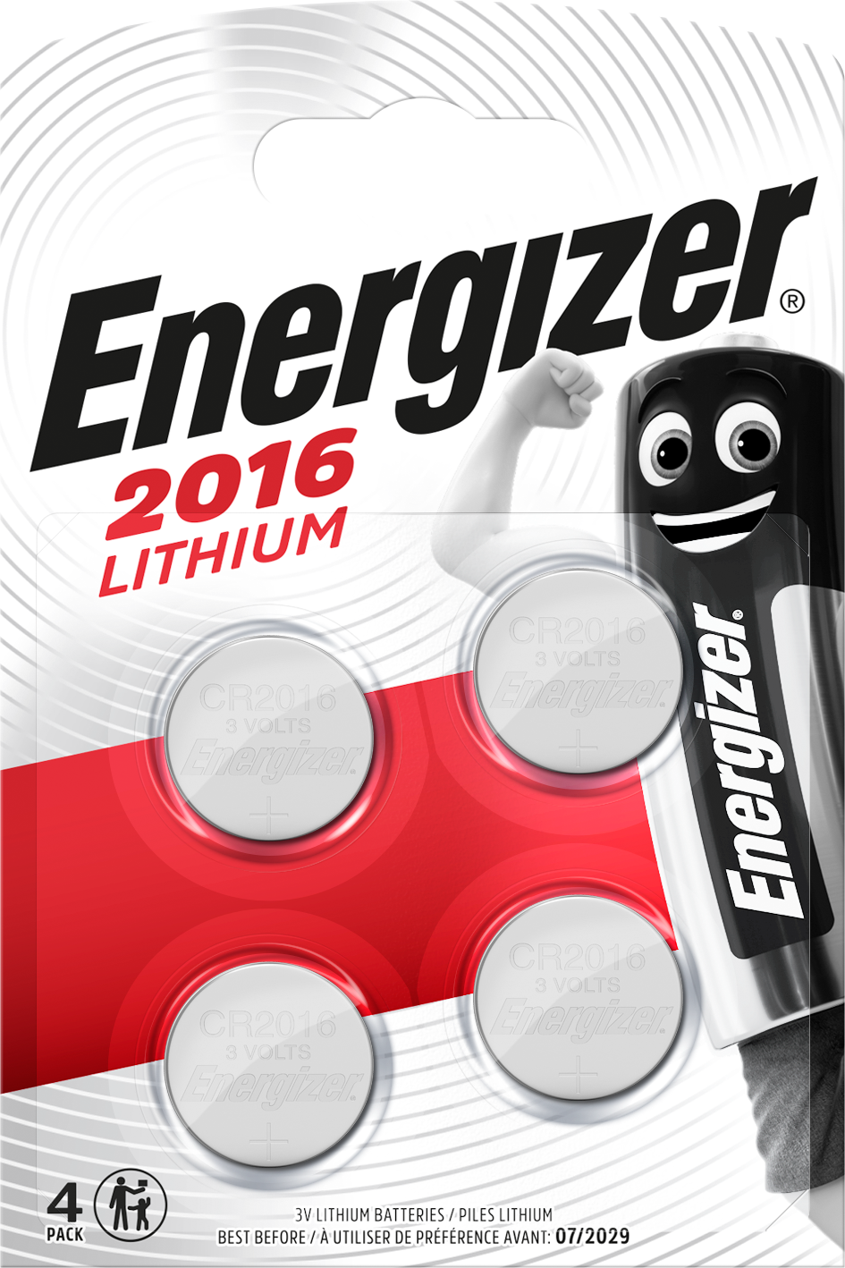 Energizer Lithium Knappcellsbatteri CR2016 BP4, 3 V, 4-pack