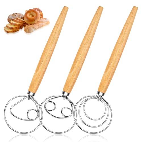 3 stycken dansk visp – 33 tums dansk degvisp med trähandtag, dansk degvisp, degknådare, degblandare, brödbakningstillbehör för bakning, bröd, surdeg, bakverk, set C