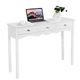 COSTWAY 2 i 1 sminkbord och skrivbord, konsolbord med 3 lådor, sminkbord för sovrum, datorbord hemmakontor, kontorsbord arbetsbord toalettbord, 100 x 32 x 75 cm (vit)