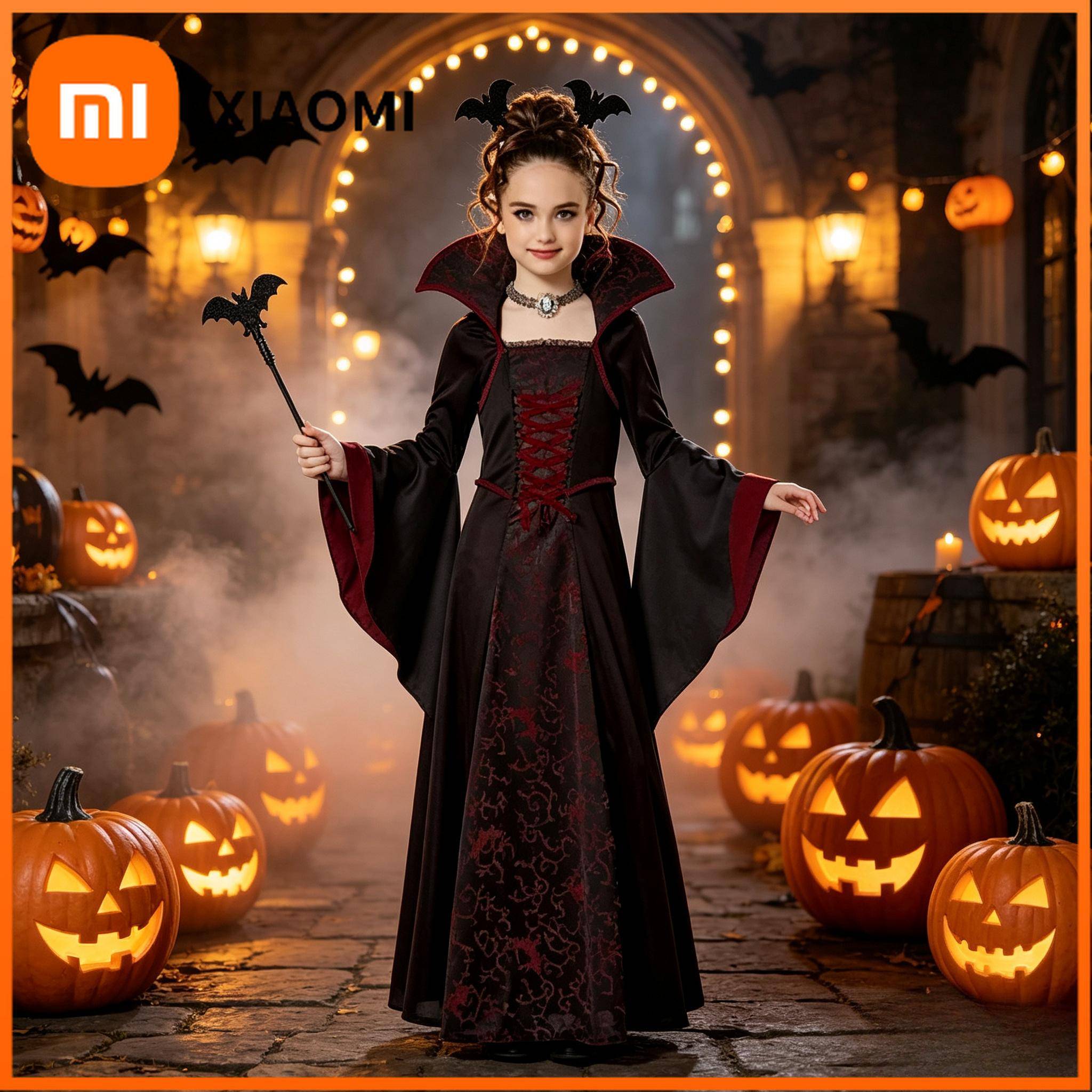 Xiaomi Halloweenkostym för barn Halloween Fantasi Vampyrkostym Flickor Lång Tüllklänning Kostym Barn Karneval Festkläder Presenter 130cm