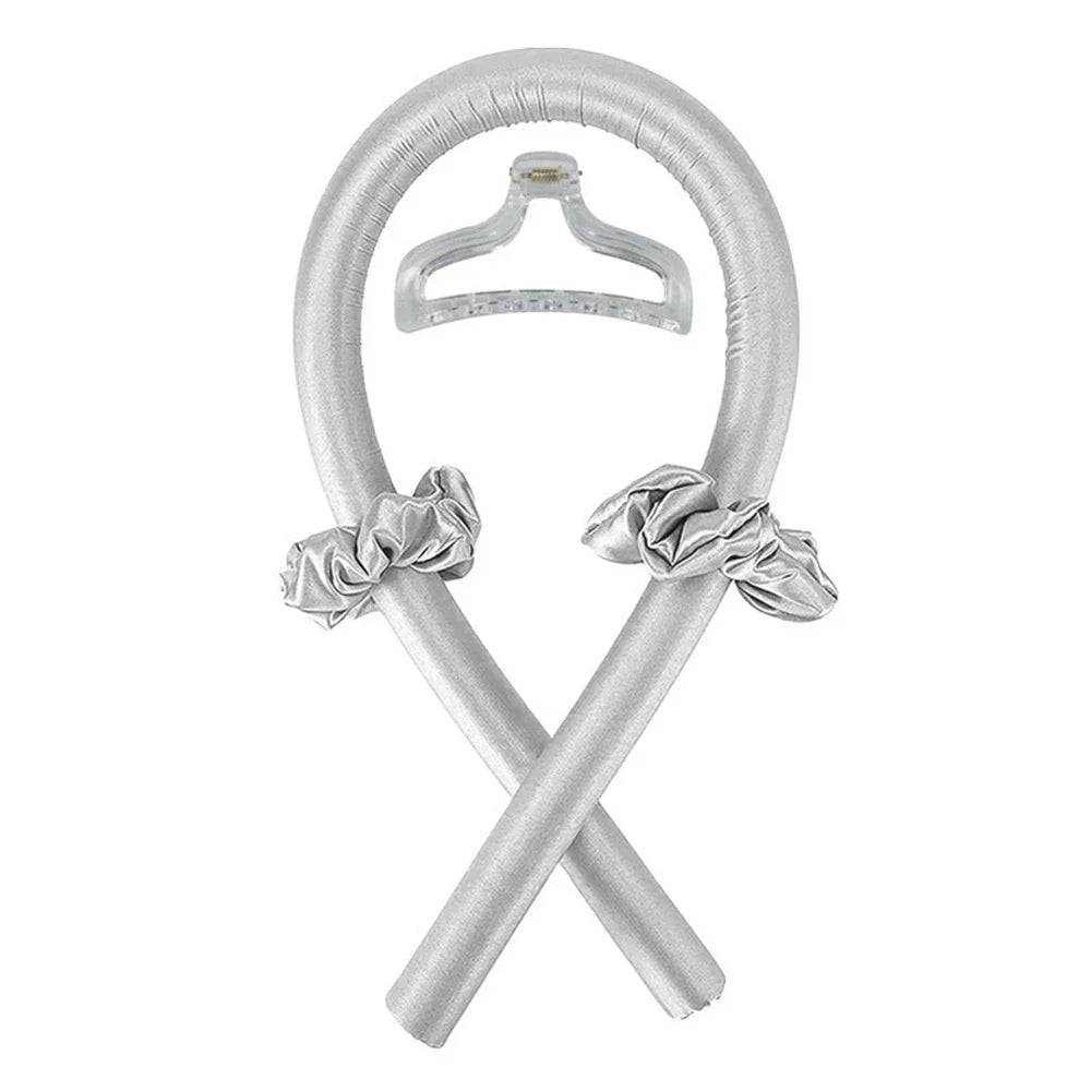 Heatless Curling Rod Headband No Heat Silk Curls Ribbon Hair Rollers Sleeping Soft Headband Lazy Hair Curlers Hair Styling Tools - Grey with Clip / CHINA