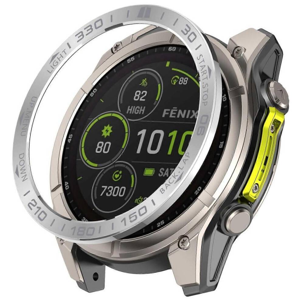 (Sølv+Grå) Til Garmin Fenix 8 51mm AMOLED Version Rustfri Stålkant Ridsefast Beskyttelsesring - Sølv