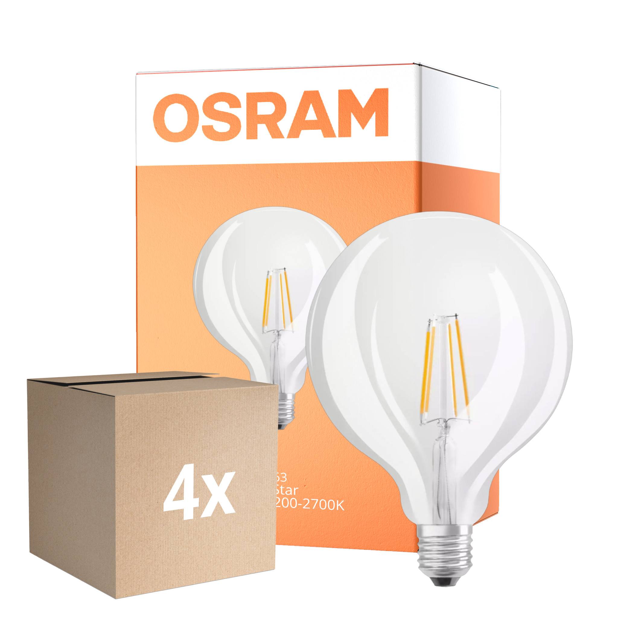 Fordelspakke 4x Osram SuperStar LED E27 Globe 125mm Filament Klar 7W 806lm - 822-827 Dim To Warm | Dæmpbar - Erstatter 60W