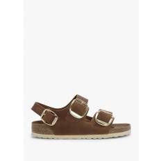 Womens Milano Big Buckle Natural Oiled Leather Sandals In Cognac