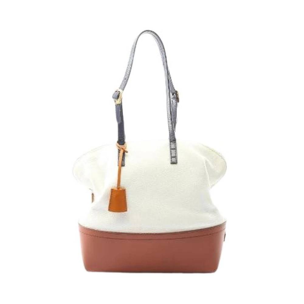 Fendi Vintage Pre-owned Pequin Læder Skuldertaske - Vintage - Dame - Hvid - ONE SIZE - Uld