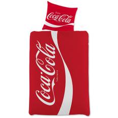 Coca Cola sengetøy av flanell - 140x200 cm - Sengesett med 2 i 1 design - 100% bomull - Röd (140x200 cm)