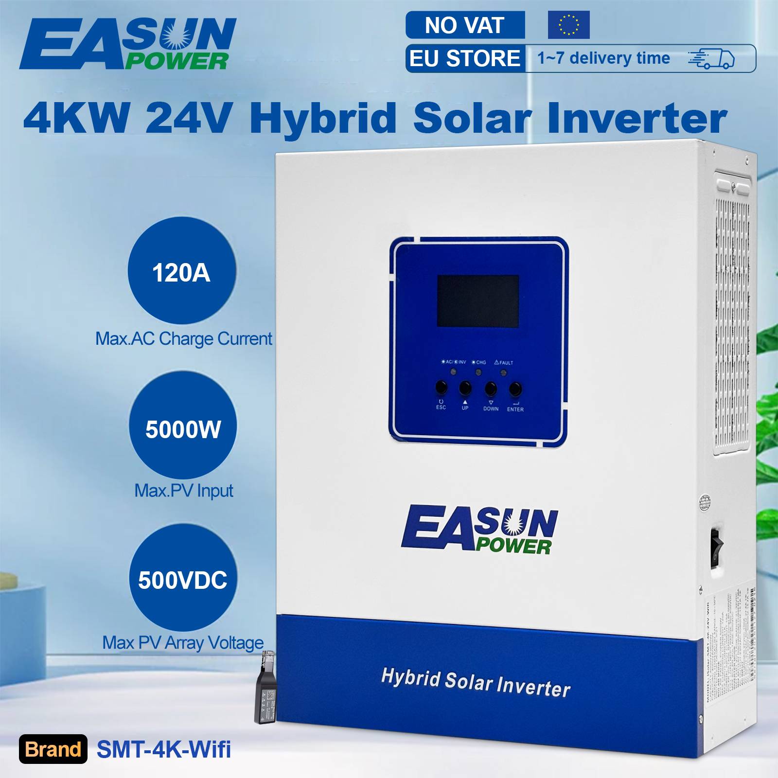 Easun 2KW 3.2KW 4KW Hybrid Solar Inverter 12v/24v MPPT Off Grid Pure Sine Wave 100A 120A 230v 50/60hz Solar Inverter Charger