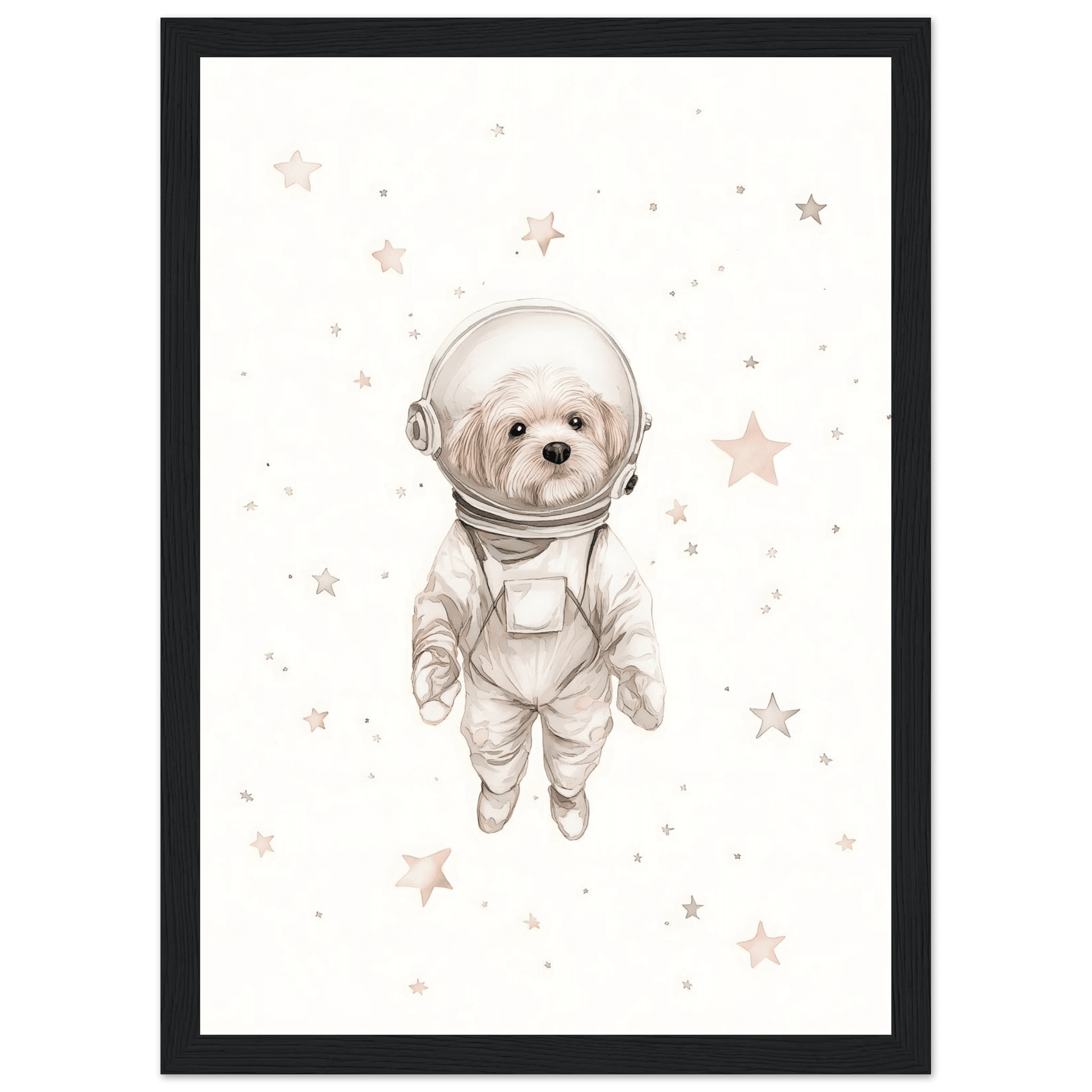 Hund i rymden poster-21x29.7 cm / 8x12" / Med ram / Svart