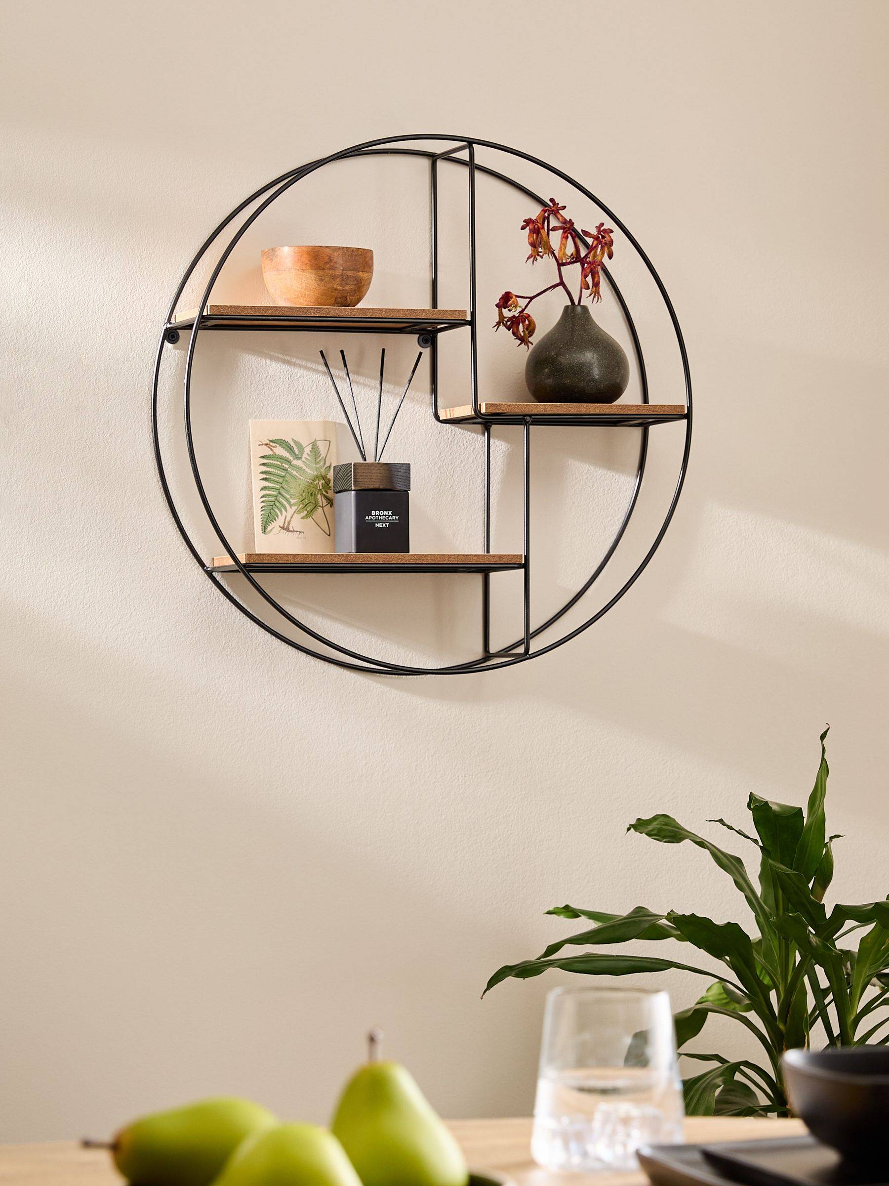 Next Natural Dark Bronx Round Wall Shelf