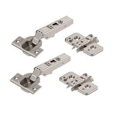 Blum 2 x CLIP top Möbel Scharnier 110°, gerade mit Feder, Eckanschlag + BLUM CLIP Exzenter Kreuzmontageplatte, Stahl, Schraubvariante, Distanz 0 mm, Topfband ø=35mm