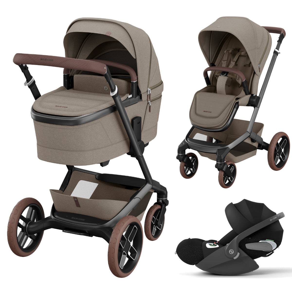 Maxi Cosi Fame 3-in-1 Stroller Set incl. Cybex Cloud T i-Size Car Seat - Twillic Truffle