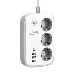 LDNIO Smart WiFi förlängningskabel för strömskena med tidur och 3 EU-kontakter och 4 USB-portar för telefon, surfplatta