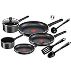 Tefal c2649202 melerat obelagt stål, set med 9 delar, för alla typer av spisar inklusive induktion, aluminium, svart, 59 x 39 x 28 cm