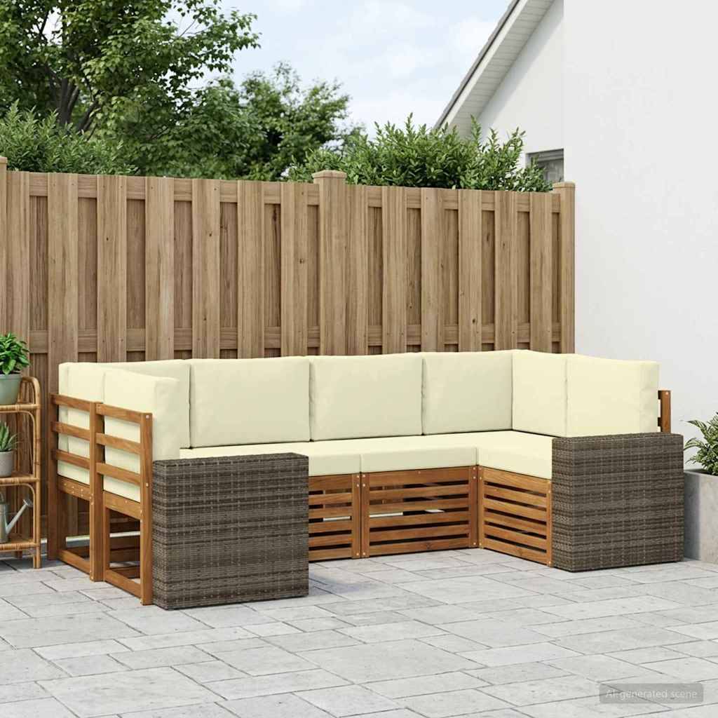 vidaXL Sektionalsofa sæt med pude 6 pcs Naturlig og Fløde Polyester