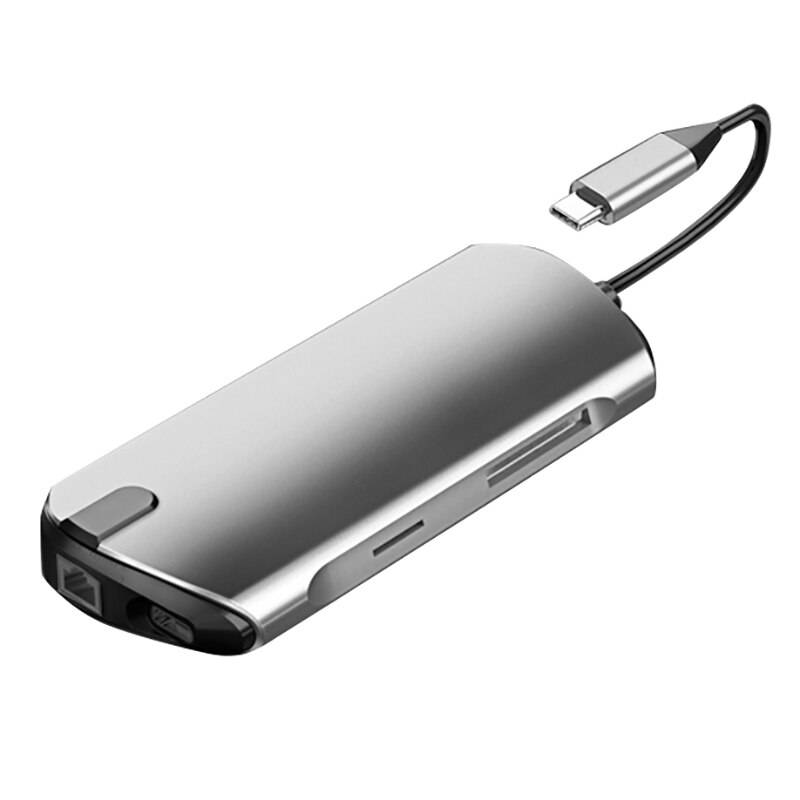 8- i -1 usb-hub för att skriva c data hub med 8- port sd / tf / usb 3.0 hdmi läsare typ c pd laddning och gigabit ethernet-port