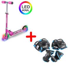 California Løbehjul Pink Med LED-Lys + Beskyttelsessæt - Flere Størrelser! Sort/Blå 6-10 år (Small)