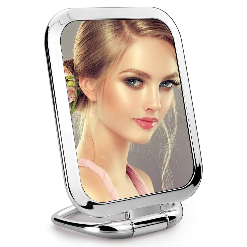 Chic Convenience, Dobbeltsidet Makeupspejl, 360 graders drejelig til visning fra alle vinkler, Metal Vanity Spejl med HD-spejle, Skrivebordsspejl F