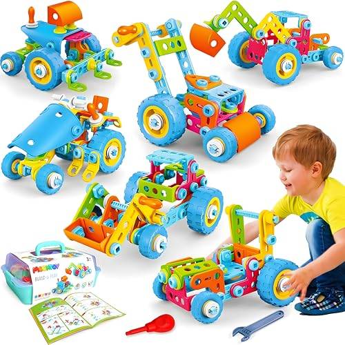 MOONTOY pedagogiska byggleksaker STEM Learning Kit för barn 4 5 6 7 8, födelsedagspresent för pojkar i åldern 4-8 år, 6 i 1 byggblock för förskolepojkar och flickor 4 5 6, Creative Learning Set