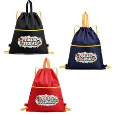 Cartoon Policewoman Drawstring Backpack - Durable Polyester Party Gift Bag With Policewoman Design, Black Bag With Orange Drawstring And Practical Poc - Multicolor - Blue,Black,Red